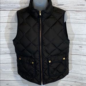 J. Crew Black Quilted Down Puffer Vest Pockets sz Medium Full Zip Front Pockets